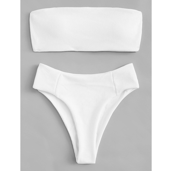 SALE🌴 ribbed white bandeau bikini high leg - Picture 2 of 3
